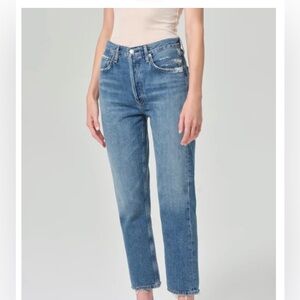 Agolde Riley high rise straight cropped jeans distressed - size 26